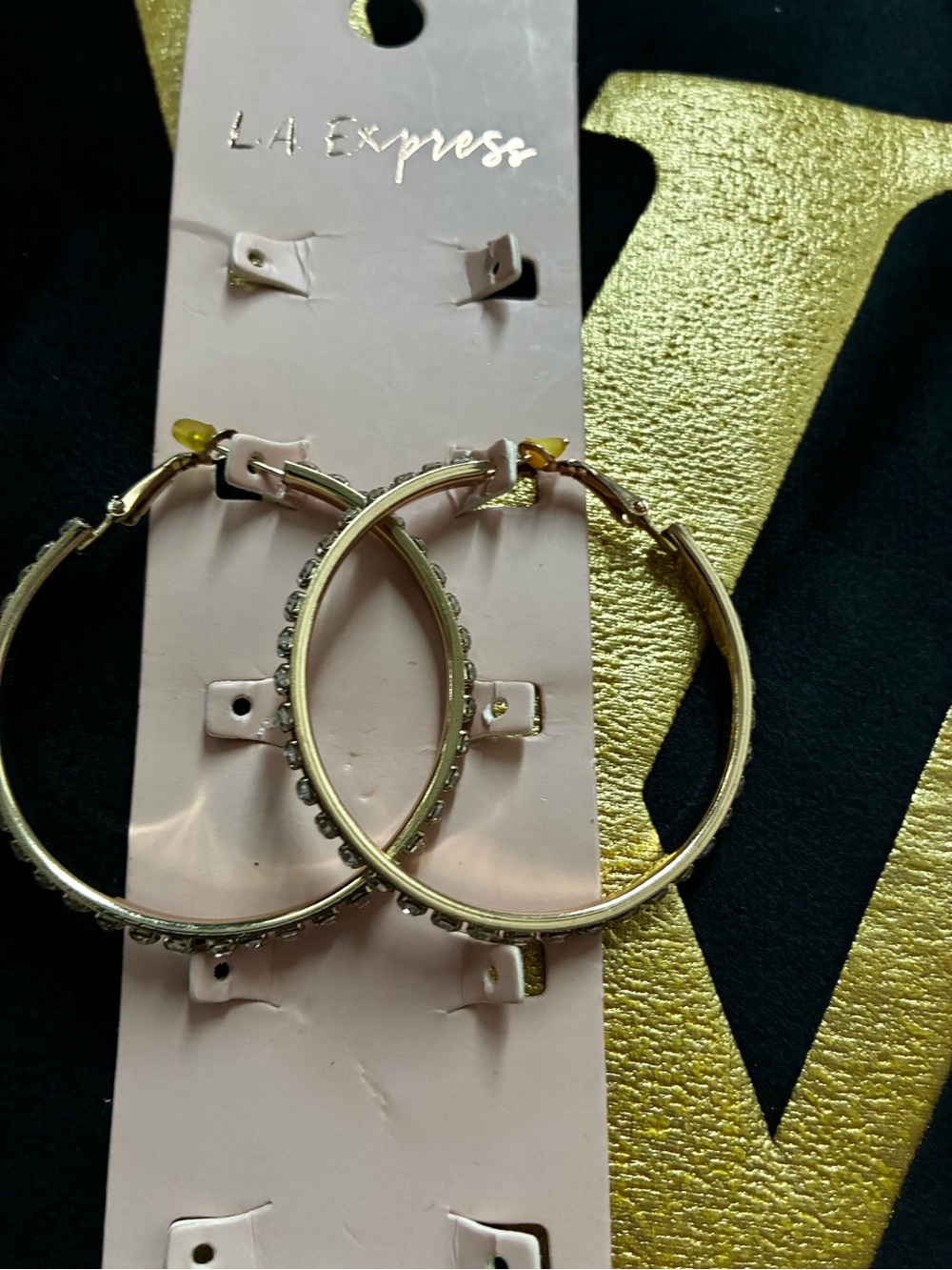 Express Gold Hoop Earrings with Clear Crystal Accents